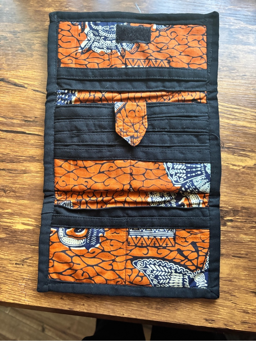 Handcrafted Orange & Black Foldable Travel Organizer Wallet